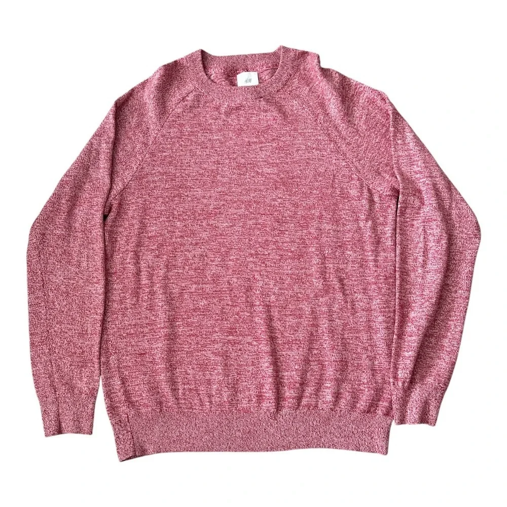 H&M Mens Marled Red Cotton Blend Crewneck Sweater Size M